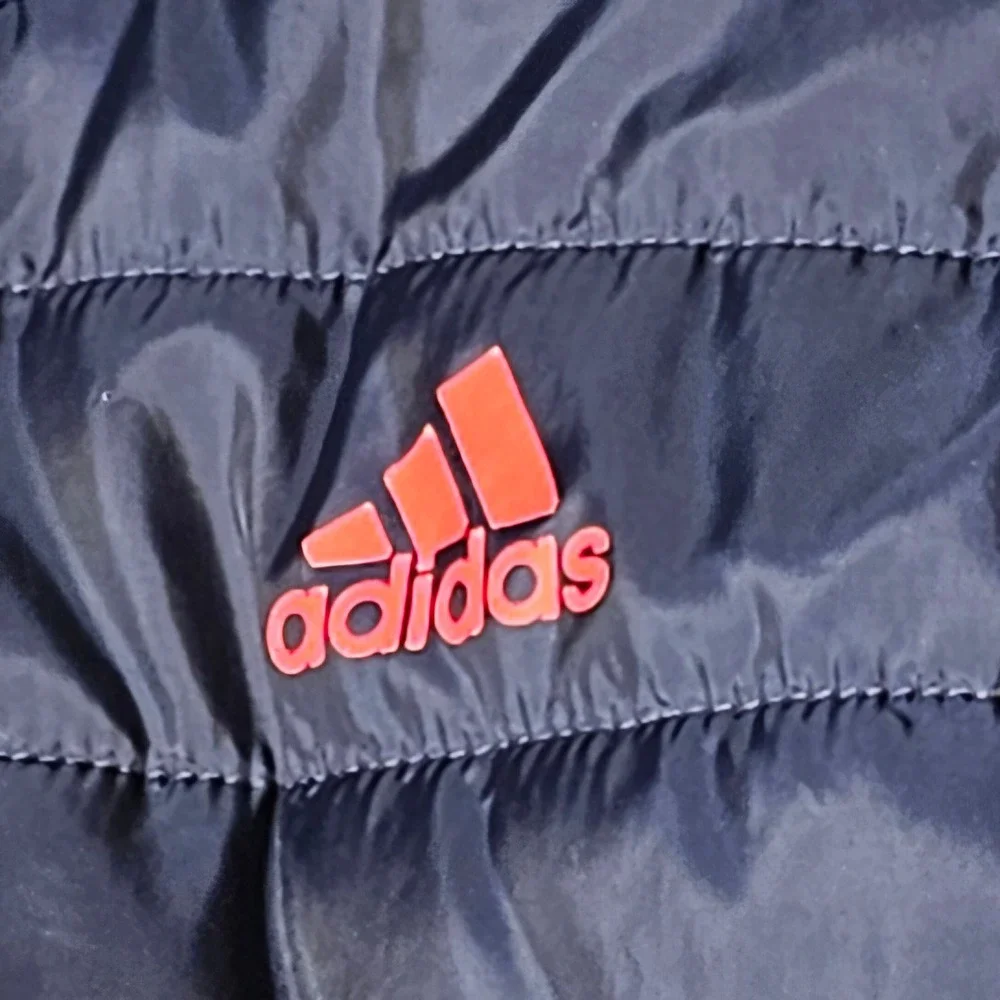 Adidas Boys Navy Blue Orange Hooded Puffer Jacket Insulated Coat Size M 10/12